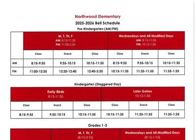 Northwood Bell Schedule